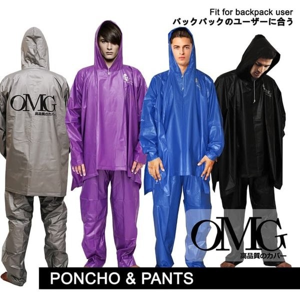 Jas Hujan Karet PVC 100% OMG Jubah Ponco Lengan Panjang Celana