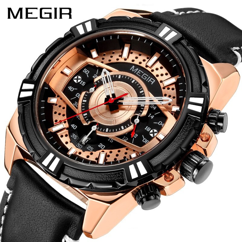 MEGIR 2118 Jam Tangan Pria Analog Chronograph Tali Kulit Luminous WATCHKITE WKOS