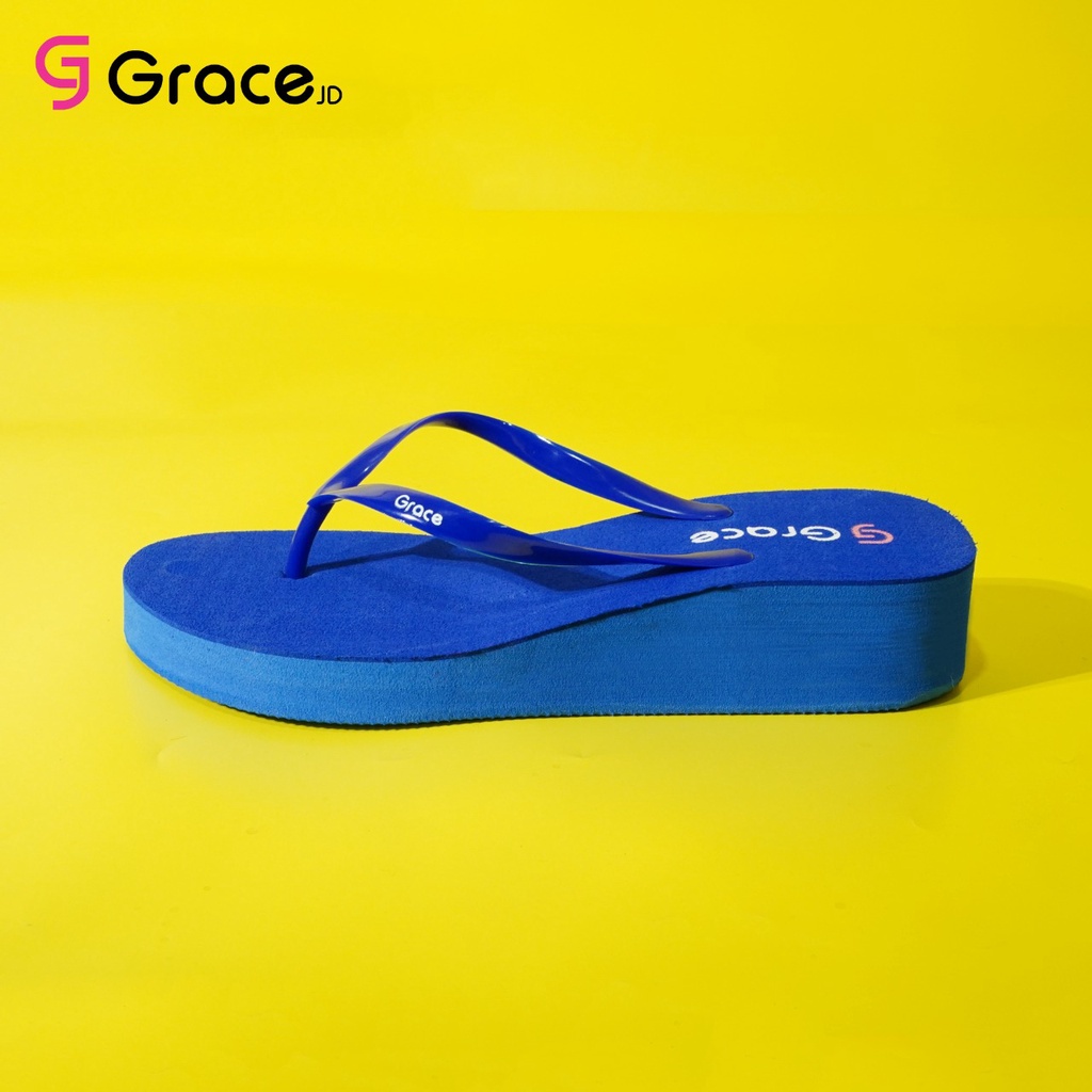 Grace(Black Rose)/sandal hak spon hitam dengan japit polos/Sandal jepit wedges simple wanita helen-4