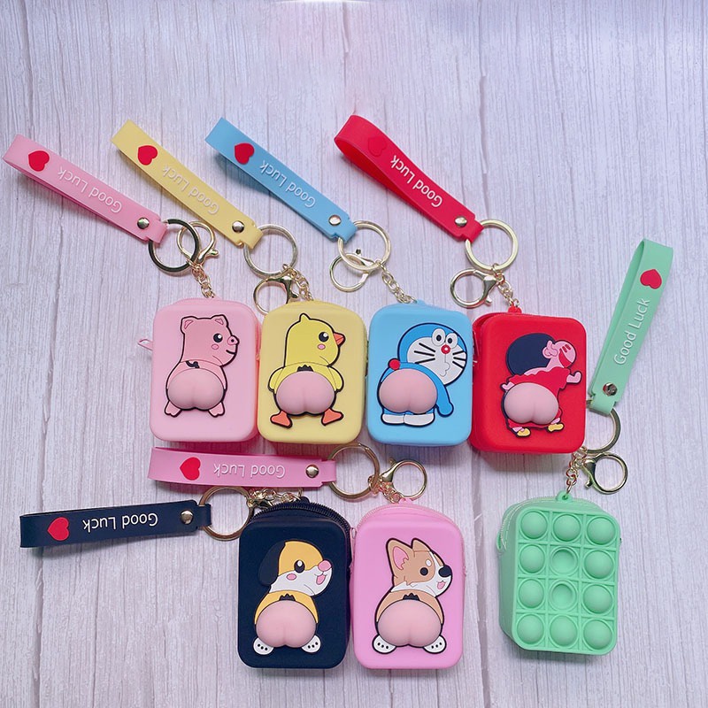 Ready✅Push Pop It Fidget purse bag with key ring Wallet Coin Bag Keyring Multicolor Mini Bag Stress Reliever Fidget Toy