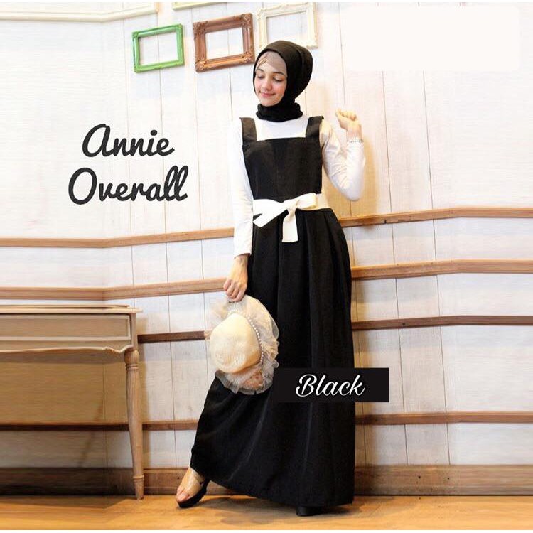 SALE  Annie overall black / dress hitam / murah overal setelan include bel9