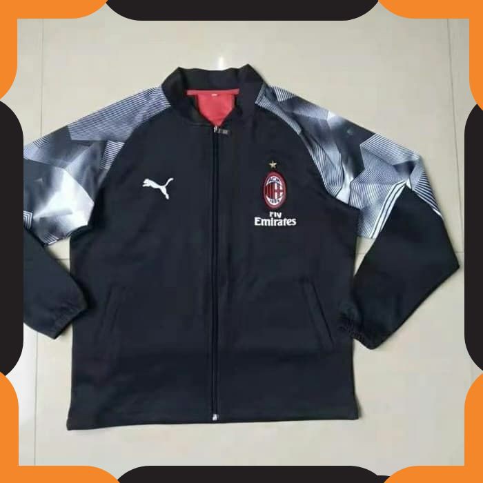 {COD}333 JAKET CLUB OLAHRAGA INDONESIA BOLA AC MILAN BLACK ANTHEM 2018 / 2019 GRADE ORI MURAH