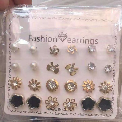 12 Pasang Anting Wanita Berlian Bulat Mutiara Bunga Korea-10