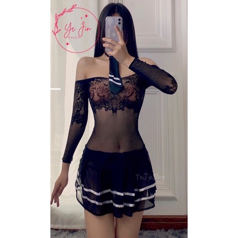 Do Set Dress Seragam Sekolah Dasi Jepang Lengan Panjang Lingerie Sexy School Girl Uniform Gaun Tidur