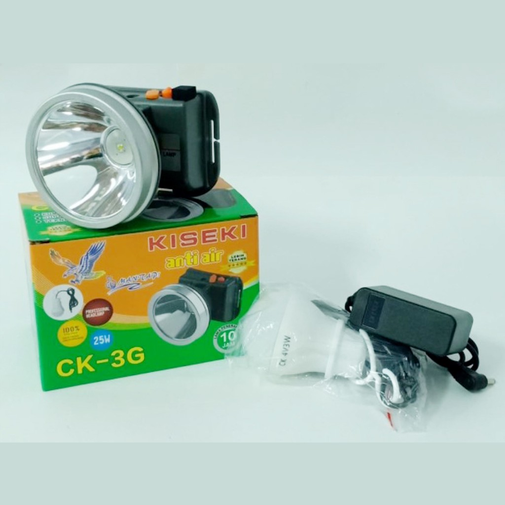 Senter Kepala Kiseki CK-3G 25 Watt Headlamp putih Charger Gratis Bohlam