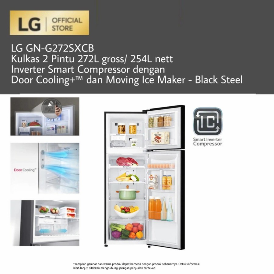 Lemari Es LG GNG272SXCB / GN-G272SXCB Kulkas 2 Pintu Smart Inverter 272 L