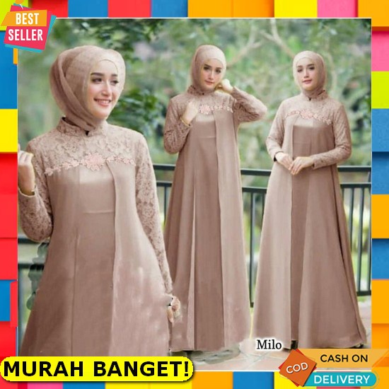 Baju Gamis Wanita Remaja Modern Terbaru 2022 Set Cardi Habibah Model Kekinian Edisi Lebaran Maxi Ele