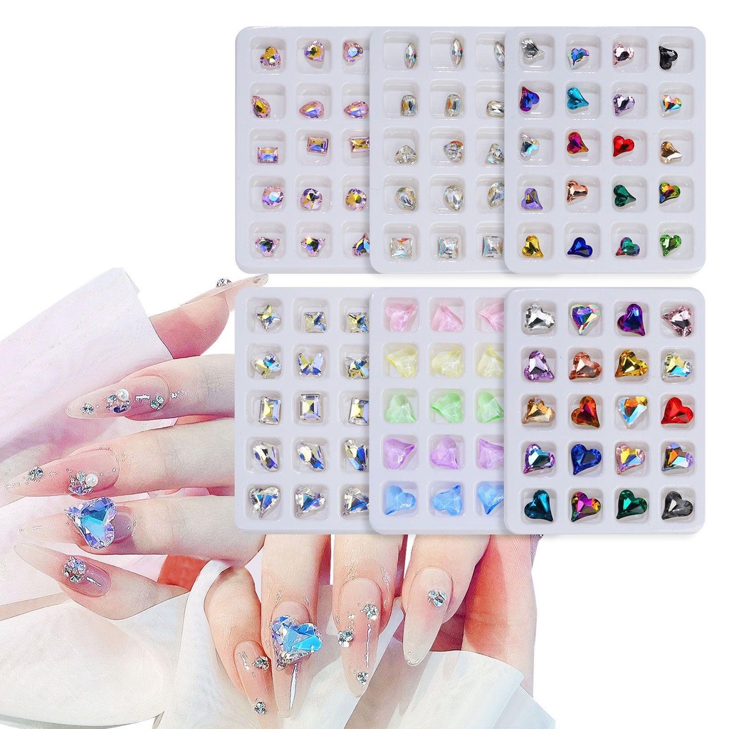 Mxbeauty 3D Perhiasan Nail Art Manis Mengkilap Gaya Jepang Runcing Bawah Permata Transparan Nail Art Dekorasi Hiasan Kuku Set Bentuk Tidak Teratur Pesona Kuku