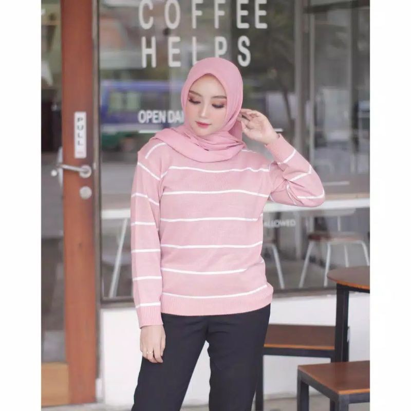 SWEATER RAJUT WANITA STRIPE RAJUT KNIT