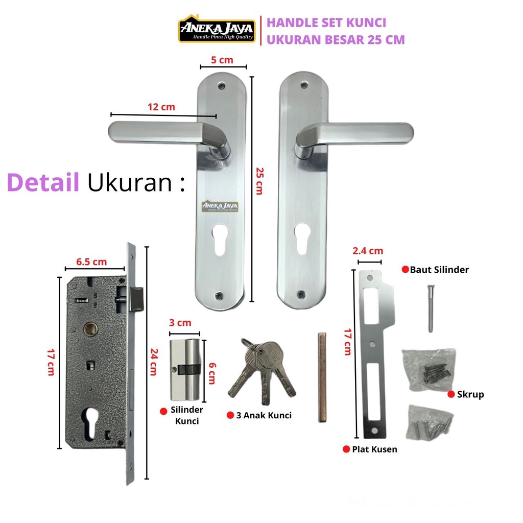 Handle Set Kunci ukuran BESAR 25 cm / Body ongkel / Kunci Pintu  / gagang pintu rumah kamar satu set