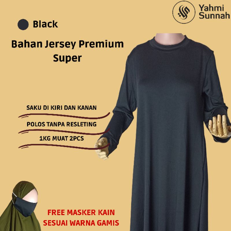 Gamis Polos Jersey Premium - Gamis Mayung - Gamis Hitam