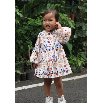 SHORT DRESS RAYANA - Blus Tunik Baju Atasan Tunik Anak Bayi lengan Panjang Bolak Balik-FLOWER