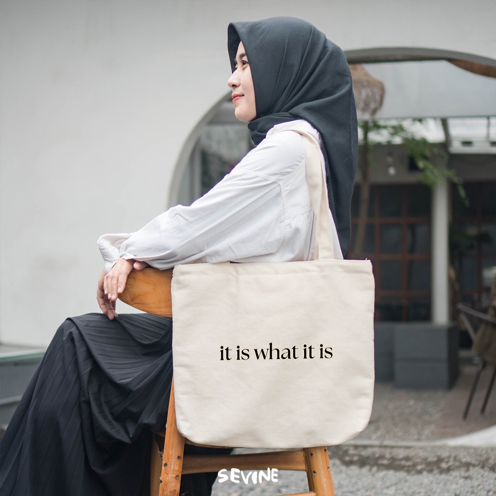 Sevine Tote Bag Kanvas Emily Resleting Kantong Tas Laptop Wanita Kuliah Sekolah Fashion Totebag Kerja Quotes Self Affirmation Aesthetic - VL