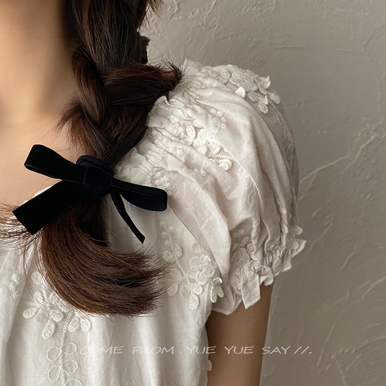 DOUBLE PONYTAIL SMALL MINI CUTE RIBBON HAIR BLACK VELVET BOW HAIR TIES RUBBER BAND PITA IKAT KARET RAMBUT HITAM CLASSIC RETRO FRENCH UNIK FRANCE PRETTY CLASSIC