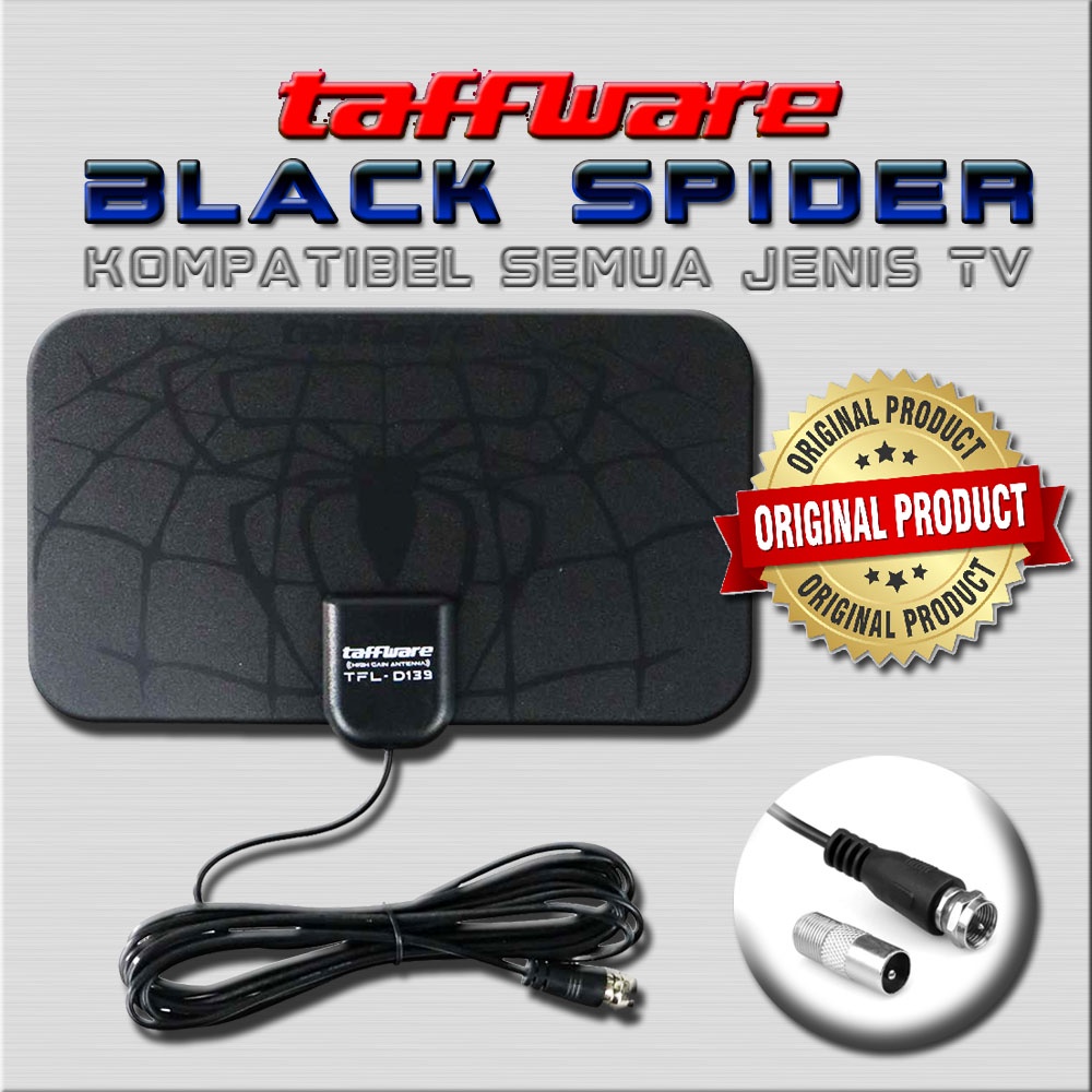 Taffware D139-Ver.2 BLACK SPIDER ORIGINAL Antena TV Digital indoor Penguat Sinyal Antena TV Amplifier Signal Booster indor Taffware HD TFL-D15 Warna Hitam TV Digital HDTV TV Tabung LCD LED ANDROID SMART TV kompatible compatible semua jenis TV