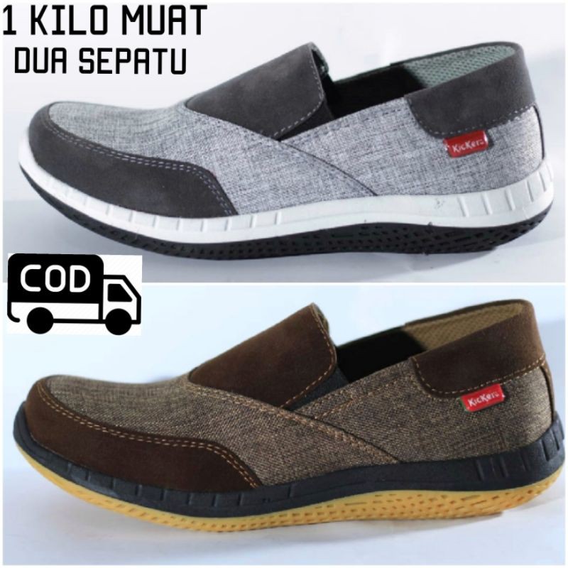 Sepatu Pria Kulit Premium Sintetis Slip On Kasual Cowok Kantoran Lentur Sol Karet Original Suede