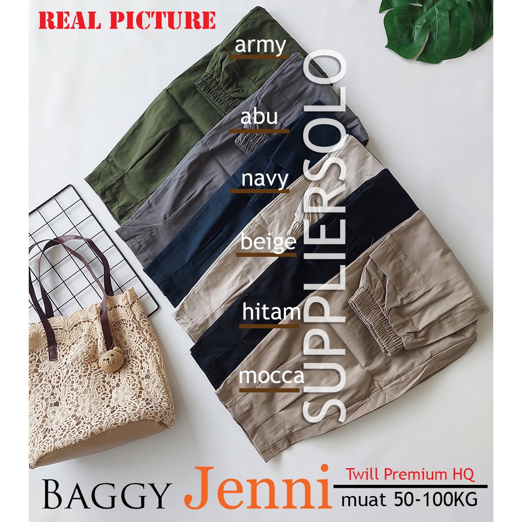 CELANA WANITA KOREA BAGGY JENNI TWILL PREMIUM SEDIA UKURAN 50KG-100KG BAHAN MELAR &amp; HALUS