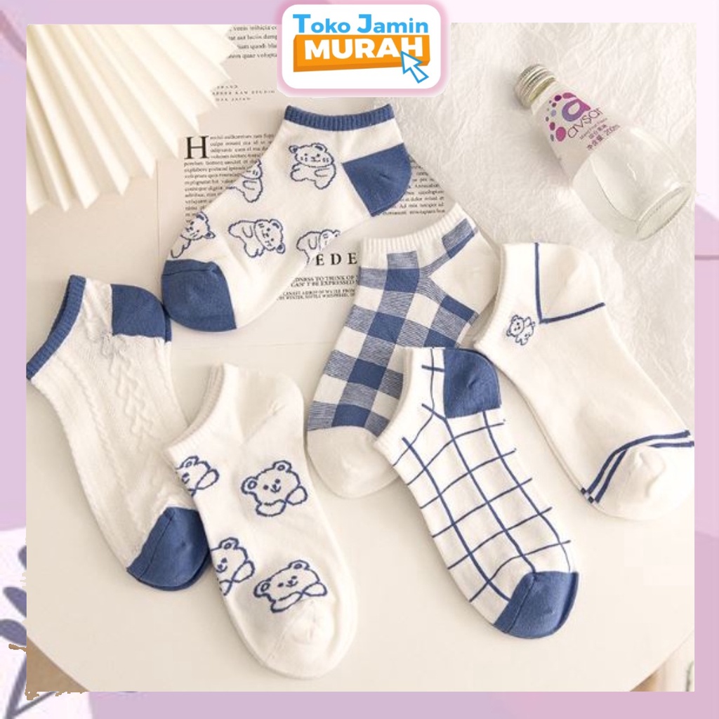 TJM KK225 Kaos Kaki Wanita Pria Pendek Kaos Kaki Motif Beruang Bear Short Ankle Cute Socks Korean