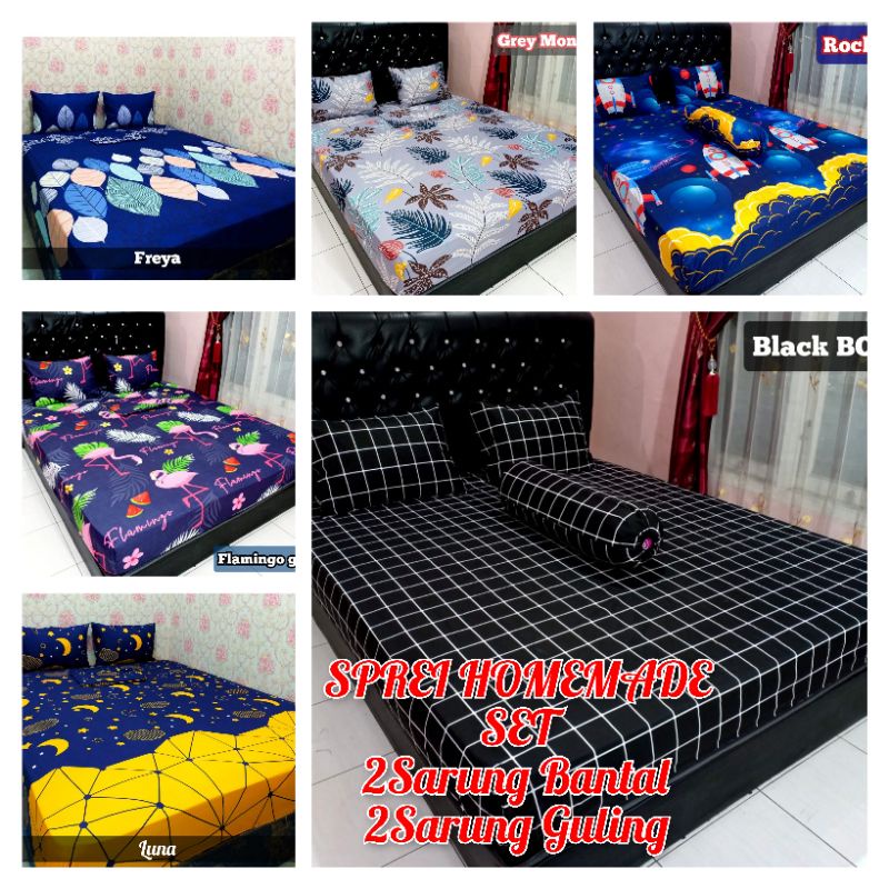 SPREI 160X200 [2Bantal + 2Guling] SEPRAI HOMEMADE MOTIF AESTHETIC MURAH KATUN ADEM TIDAK LUNTUR