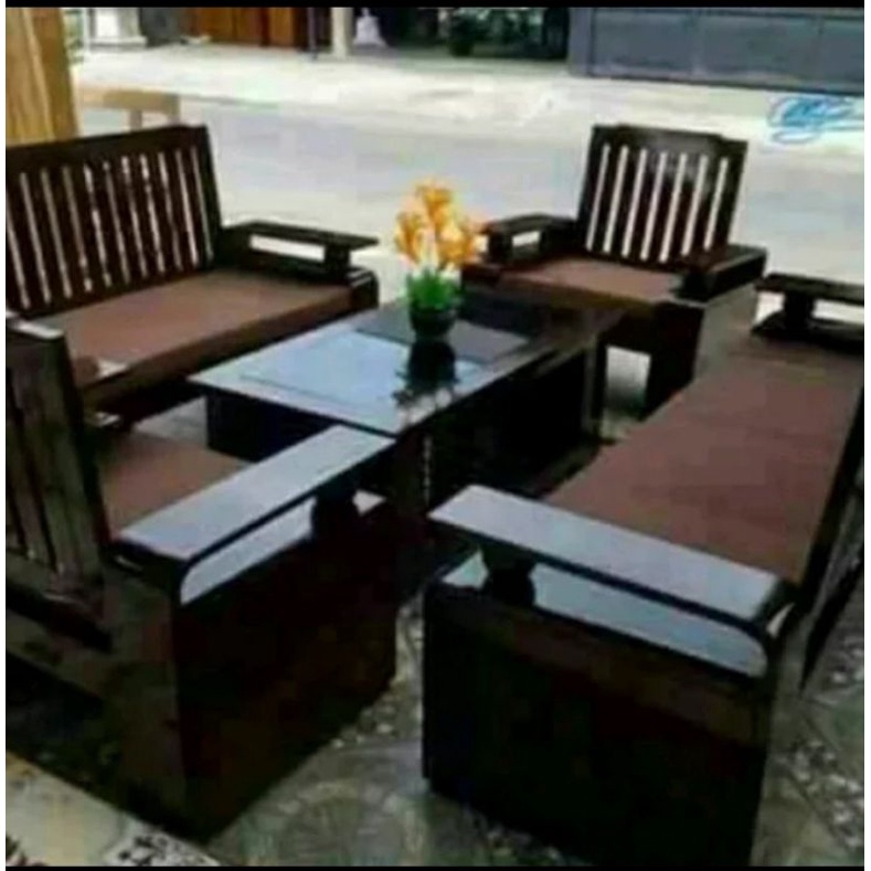 kursi tamu bola +busa dudukan kayu jati