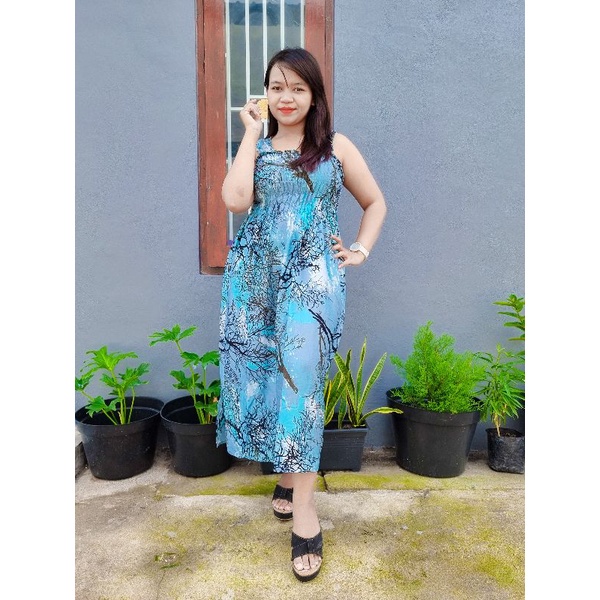 Daster Dress Pakaian  Kekinian Jumbo Murah Busui Panjang -- DRESS KERUT PANJANG BALI MOTIF AKAR -- N