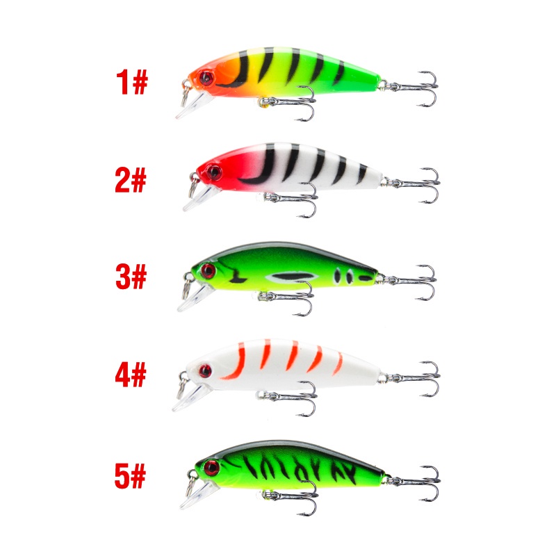 5pcs / Kotak Umpan Pancing Ikan Minnow Mata 3D 55mm / 6.5g