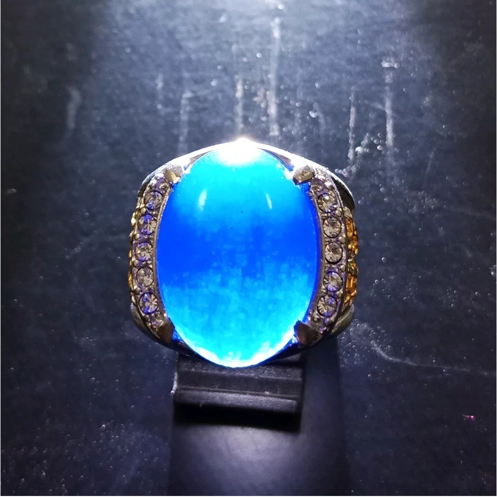 Cincin Batu Natural Giok Biru Ring Bulat Premium Ekslusif