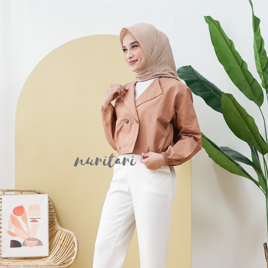 ADARA BLAZER CROP WANITA BAHAN LINEN TERBARU TARA JAKET