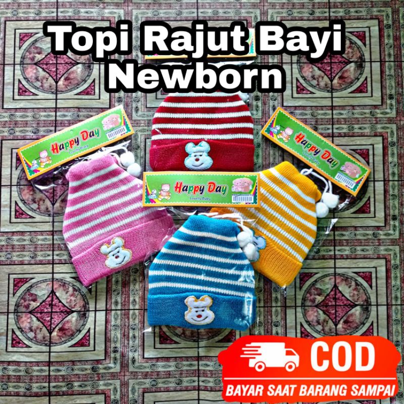 3pcs Topi Kupluk Rajut Bayi Motif Lucu Newborn