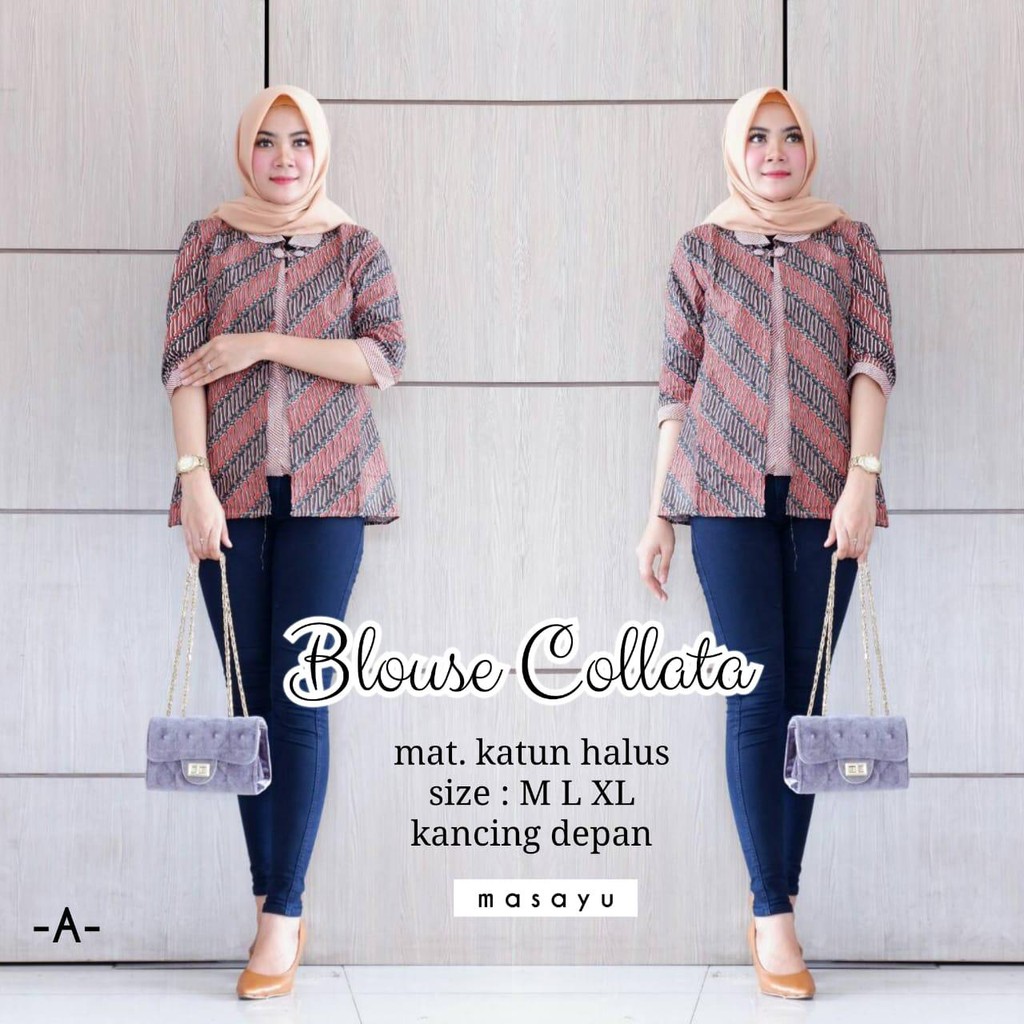 Blus Collata Batik Kombinasi Genes Sogan Layer Batik Modern Casual Kerja Seragam Kantor