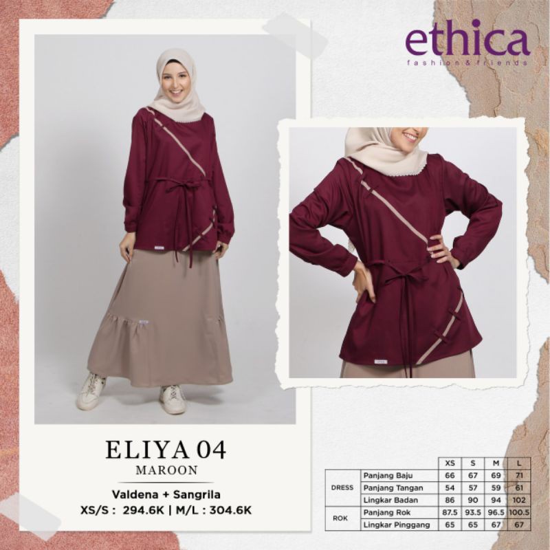 Eliya 04 Abu Maroon Navy Ethica Set Rok Tunik
