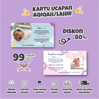 

ANL Paper Co Kartu Ucapan Tasyakuran Aqiqah Lahir Card Sticker Olshop Custom Kartu Online Shop