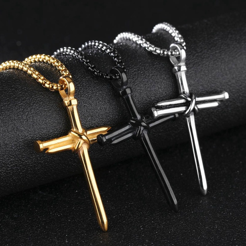 Fashion Stainless Steel Nail Rope Cross Pendant Necklace Jewelry For Men Gifts
