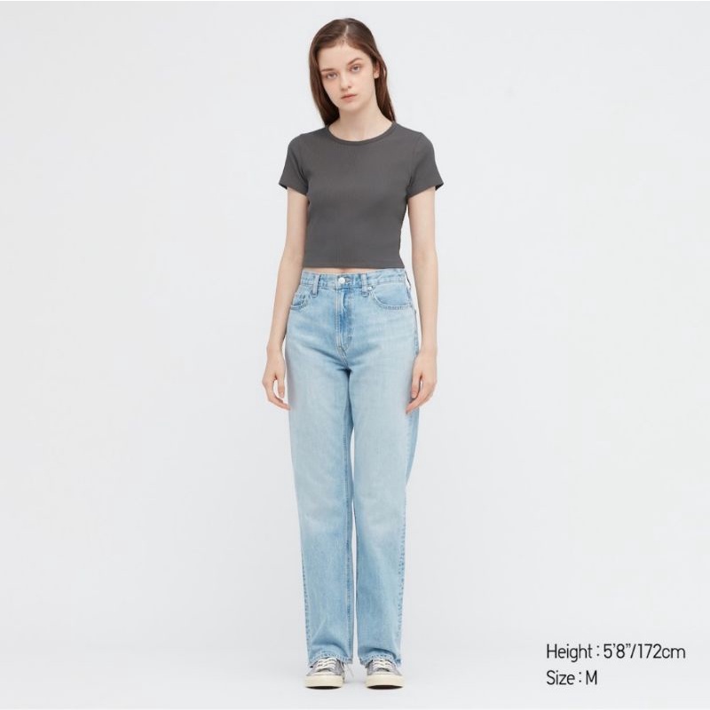 UNIQLO - T-Shirt Crop Rib Lengan Pendek