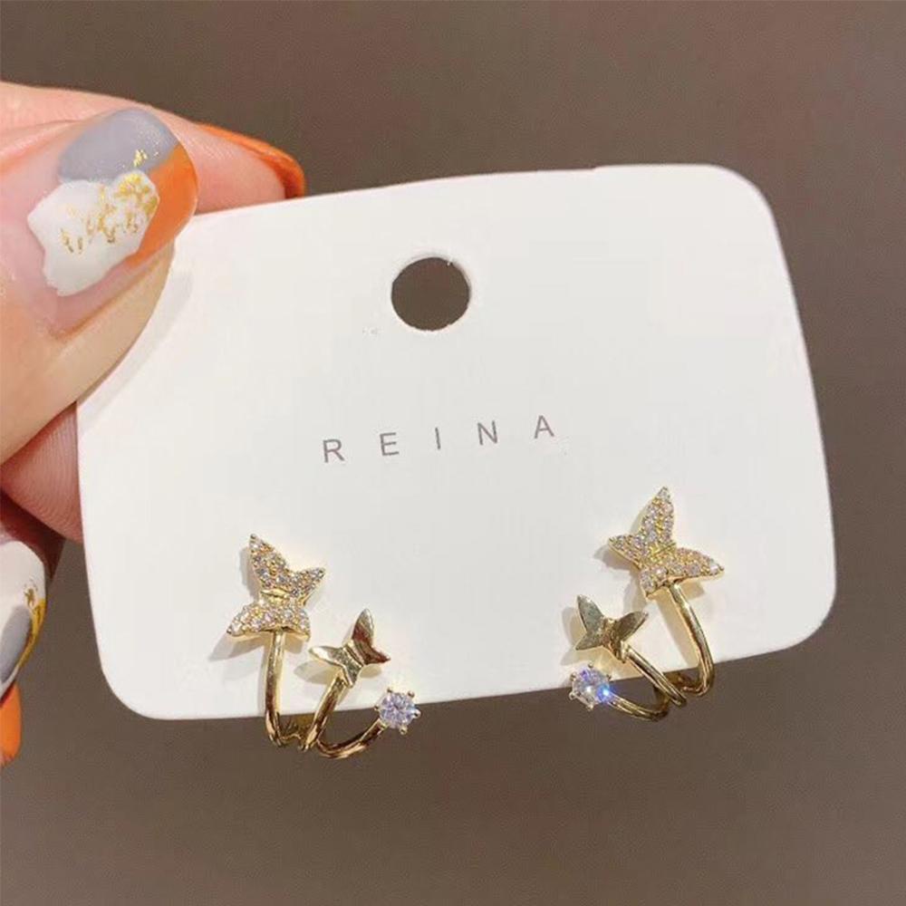 Needway Stud Earrings Wanita Ladies Kecil925 Perak Jarum Indah Berlian Imitasi Fashion Perhiasan