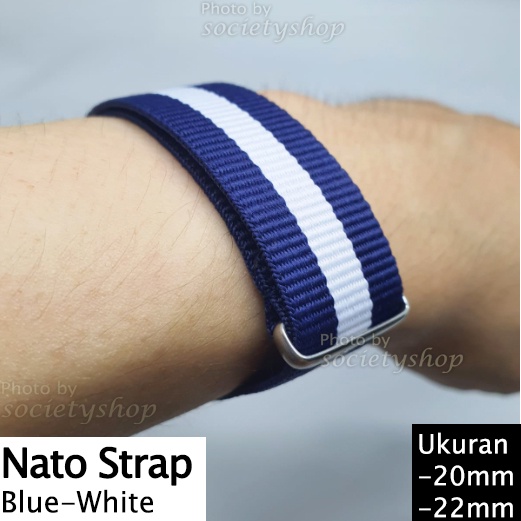 Nato Strap Zulu Tali Jam Nylon Canvas 20mm 22mm Stripe Strip Watch biru gray brown putih hitam