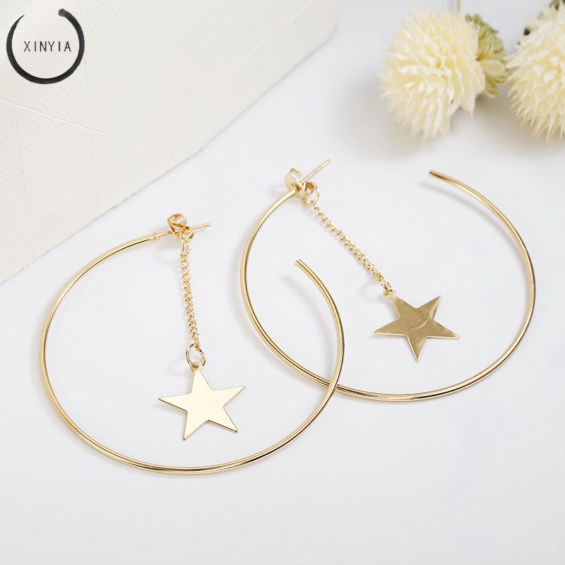 Anting Telinga Dangle Motif Bintang Hollow Geometrik Warna Emas Untuk Wanita