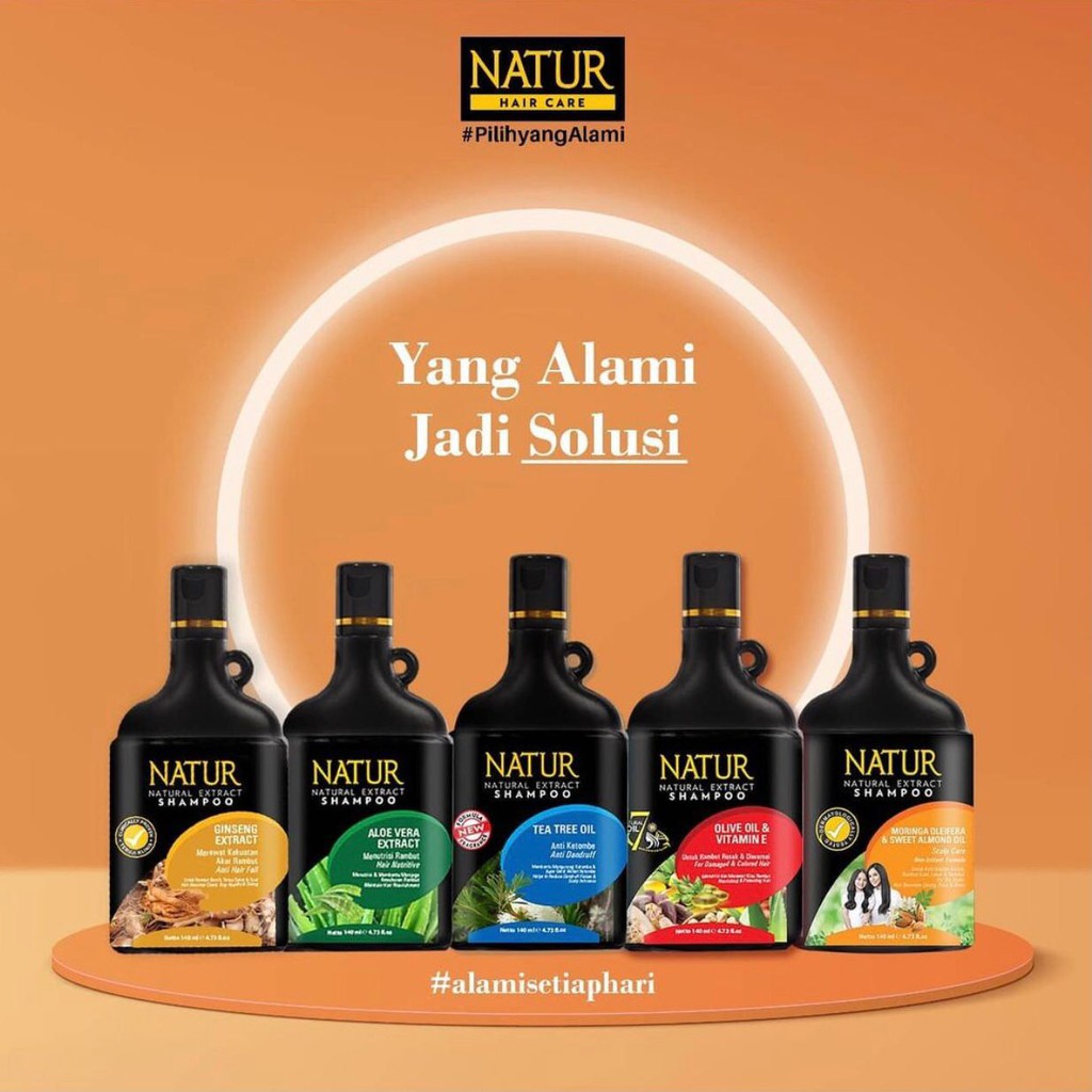 NATUR Shampoo | Ginseng Aloe Vera Moringa Olive Tea Tree Oil Sampo