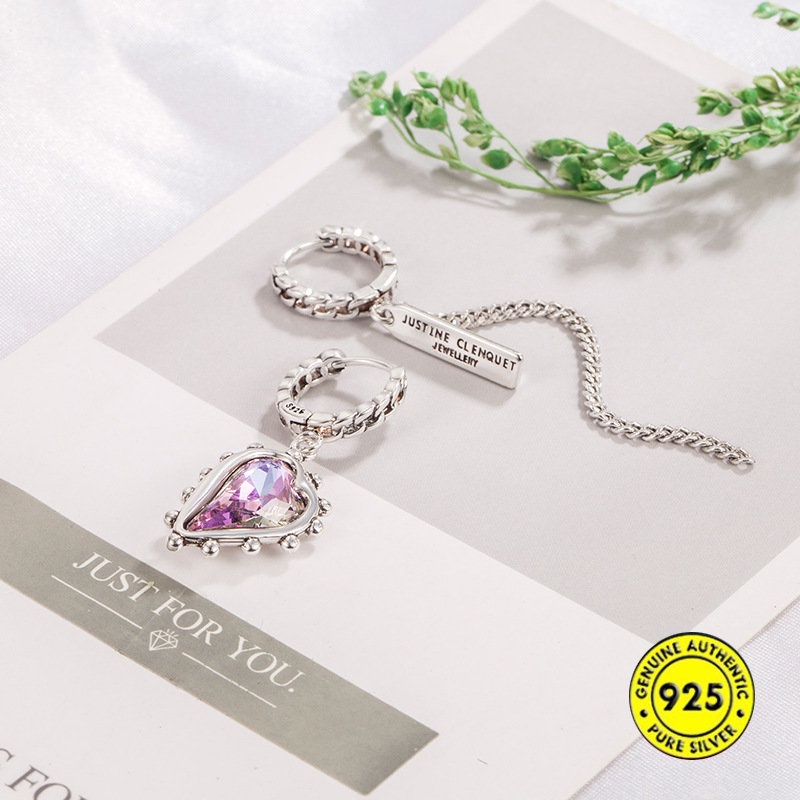 Anting Klip Silver S925 Bentuk Hati Hias Amethyst Gaya Retro Untuk Wanita U935