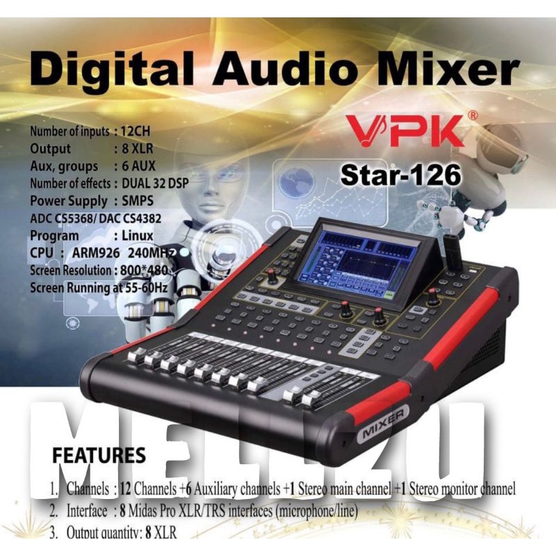 Digital Mixer VPK Star 126 Original 12 Channel Bluetooth - USB