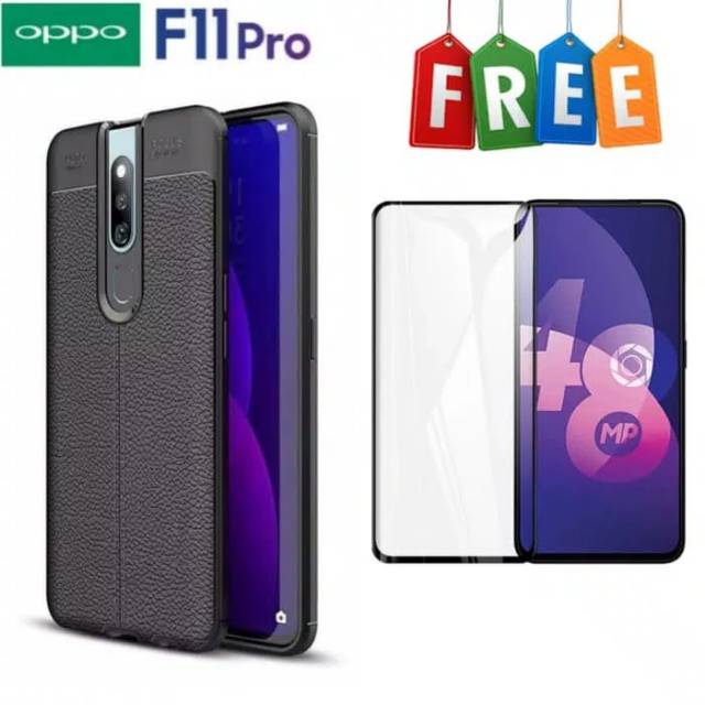 Paket 2in1 Case Oppo F11 PRO Soft Case Carbon Auto focus Leather Slim Exellent Edition Casing Cover + Tempered Glass Layar DI ROMAN ACC