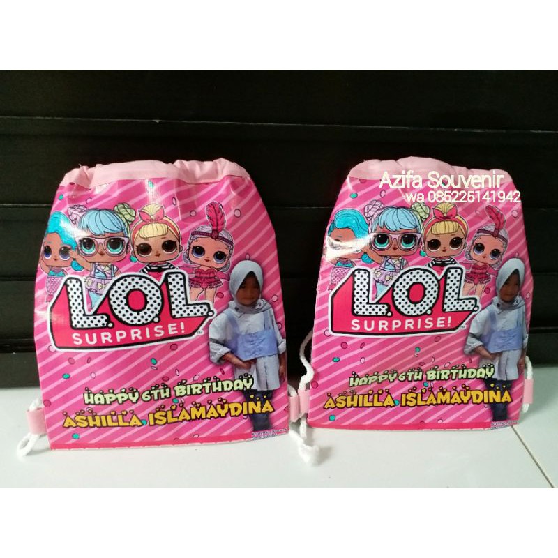 Tas Ultah / Goodie Bag Souvenir Ulang Tahun Anak Murah model Serut  Backpack Custom-7