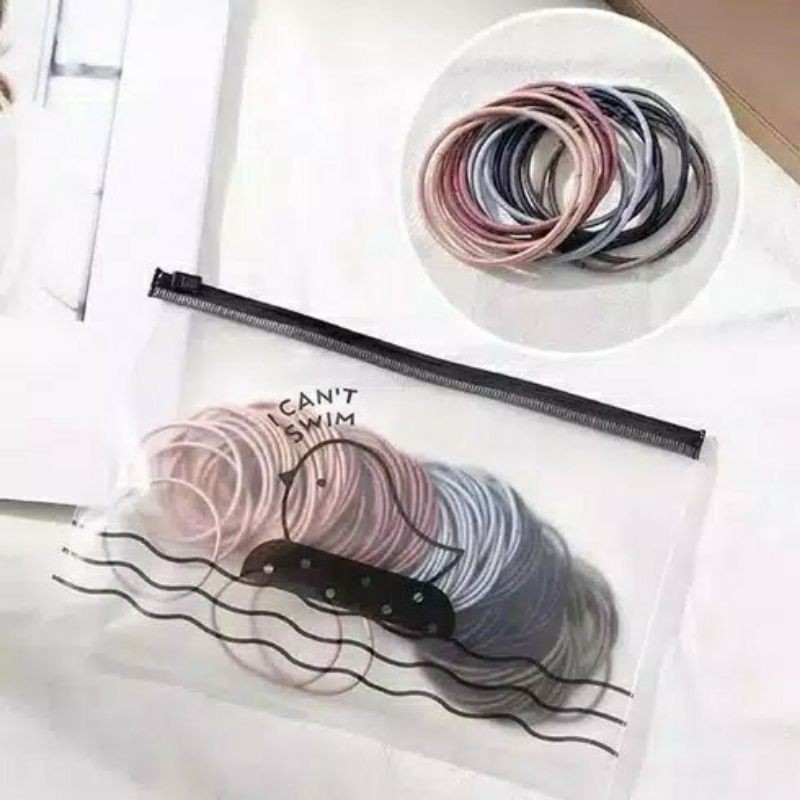 (100 PCS) Ikat Rambut Karet Polos Elastis Gaya Korea Untuk Wanita / Karet