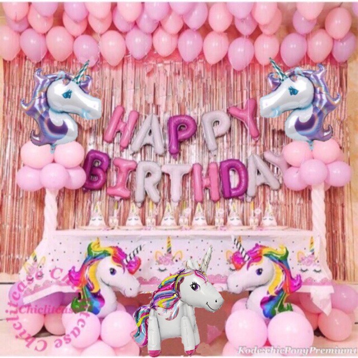 SET balon foil premium unicorn pony happy birthday / decoration party
