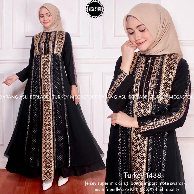 GAMIS MODERN / GAMIS TURKI / GAMIS TERBARU MURAH KEKINIAN / GAMIS  SYARI JERSEY / GAMIS HITAM BORDIR