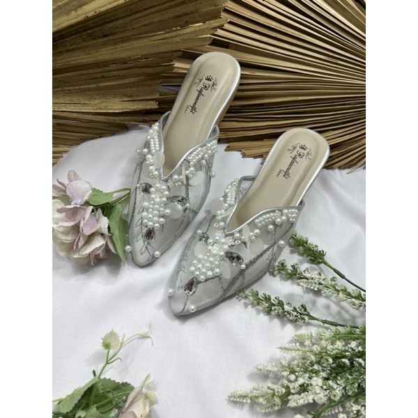 flatshoes wanita pengantin rafaizoutfit rubby silver flat