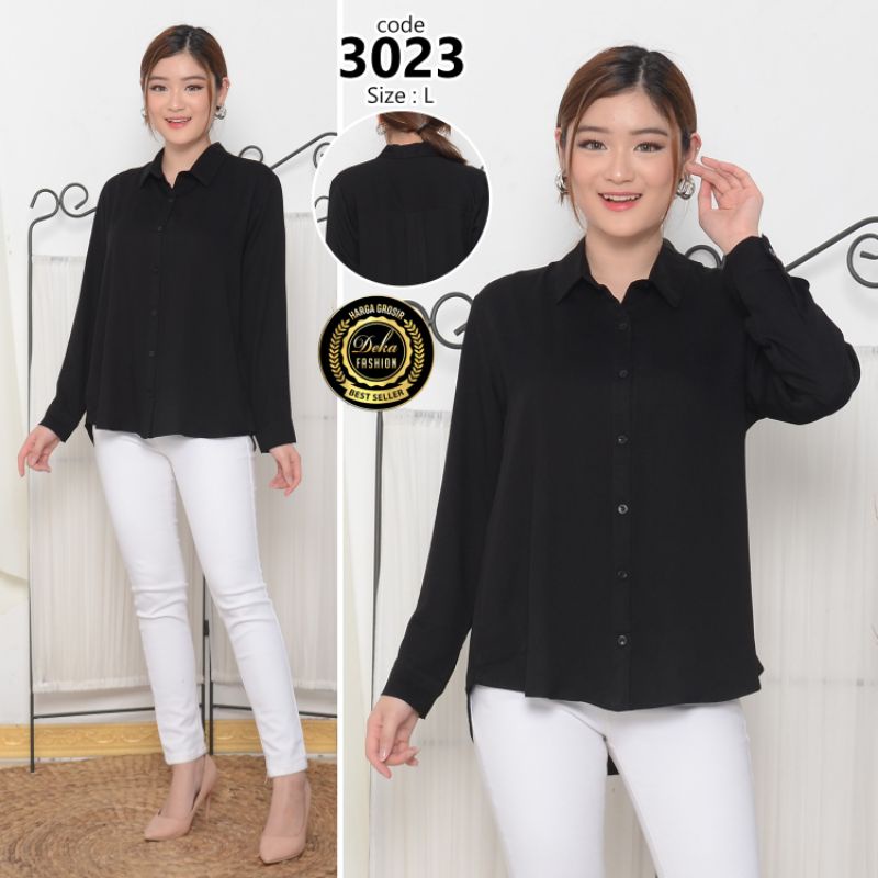 KEMEJA WANITA KATUN TWILL 30s - 3023-Hitam ukuran L