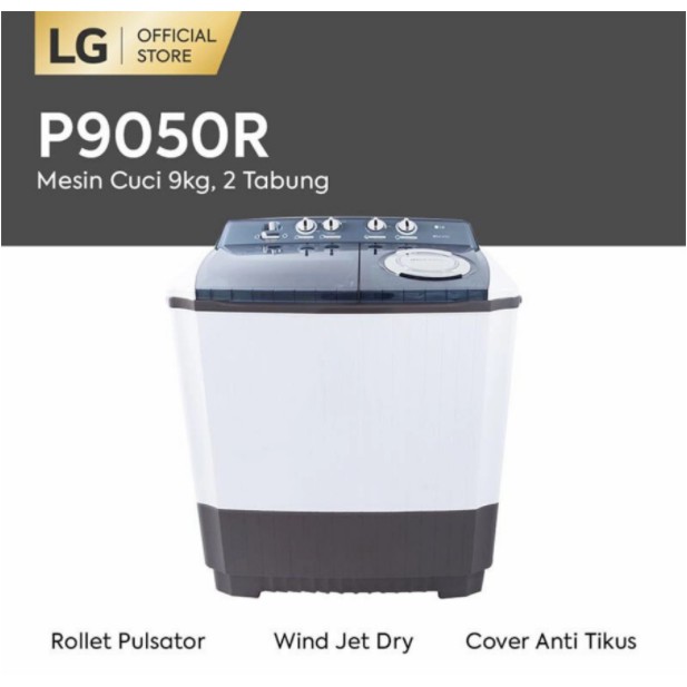 LG Mesin Cuci 2 Tabung 9Kg P9050R Rollet Pulsator P9050 Twin Tube 9 KG