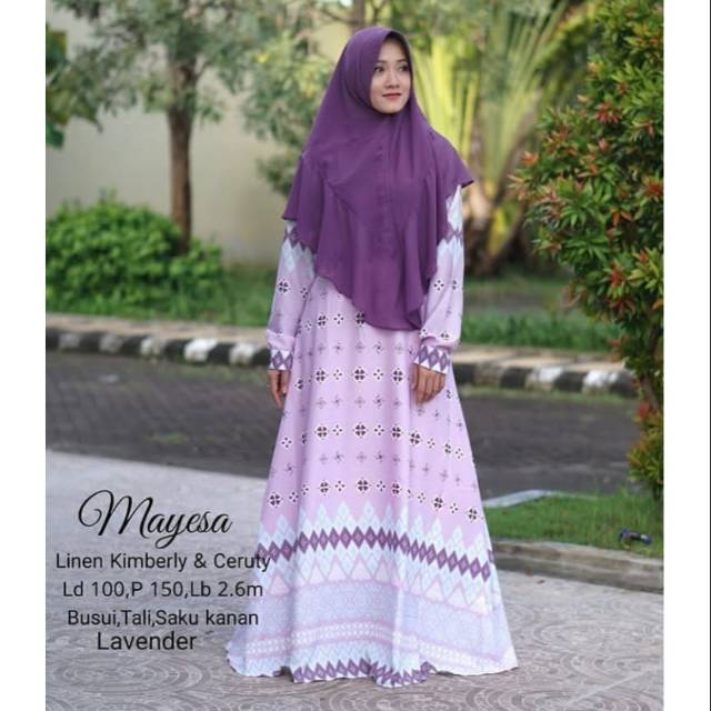 Gamis syar'i Mayesa Lavender Set Hijab Ceruty By Akifa