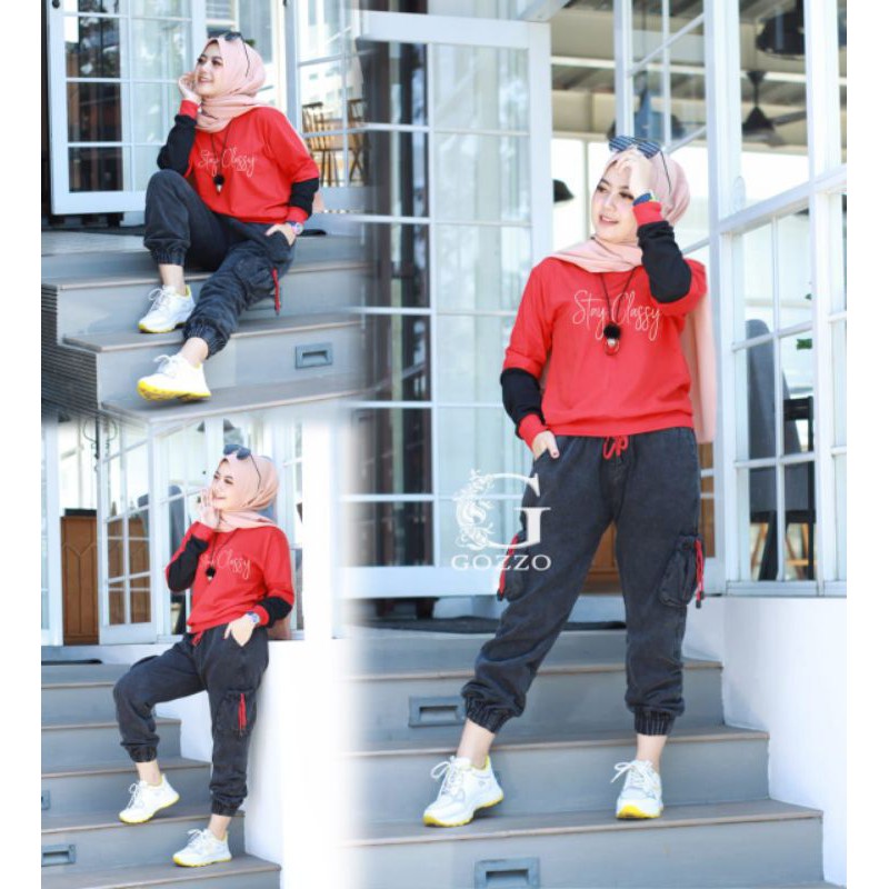 one set (kaos+joger jeans)